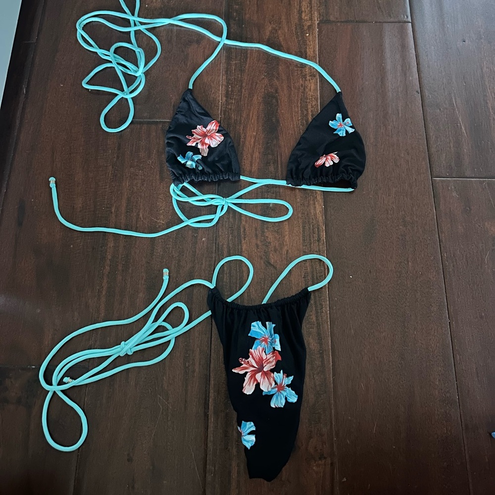 Indah Black Bikini with Floral Accents